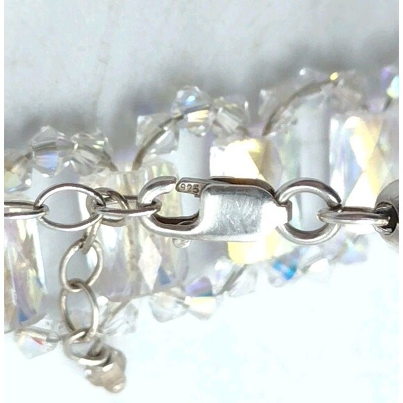 Sterling Silver 925 Aurora Borealis Rhinestone Crystal Bracelet 7.5-8.75" 14mm - Picture 6 of 13